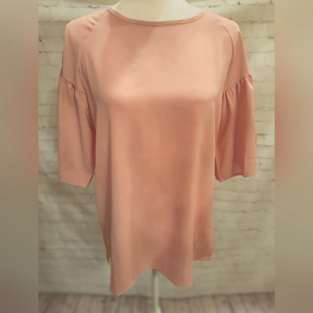 Arianna Raglan Ruffle Sleeve Blouse - Beautiful Salmon Shade- Woman's Size Small